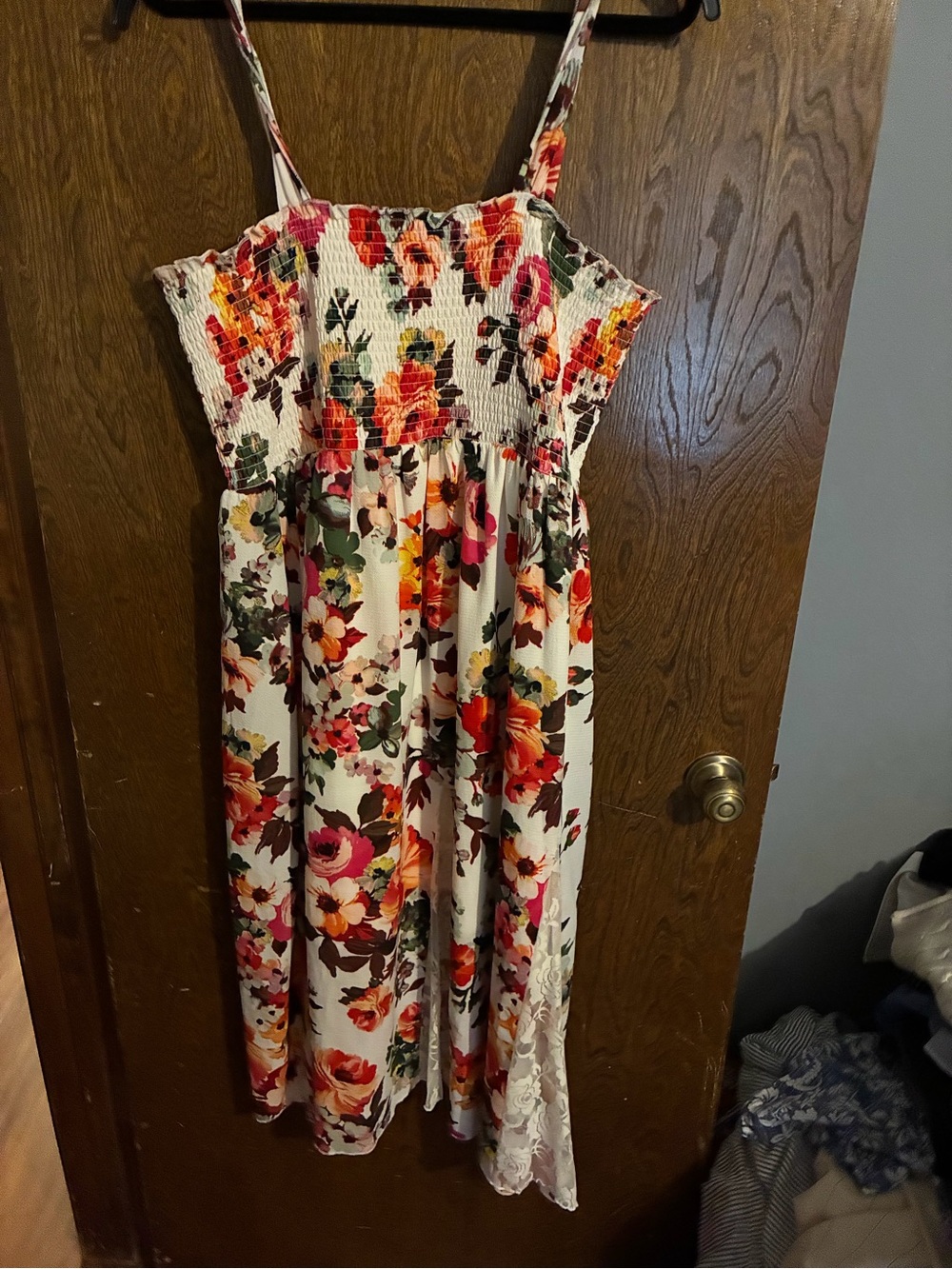 VENUS Cream Floral Smocked Sundress with Red & Pink Blooms